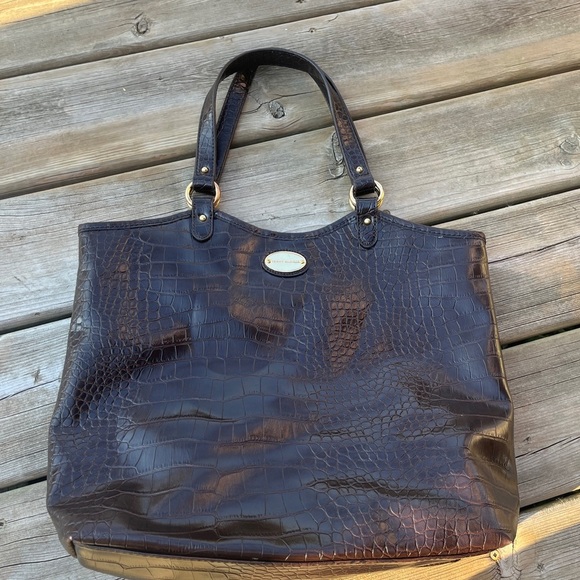 Tommy Hilfiger Dark Brown Crocodile-Embossed Tote - Picture 5 of 6